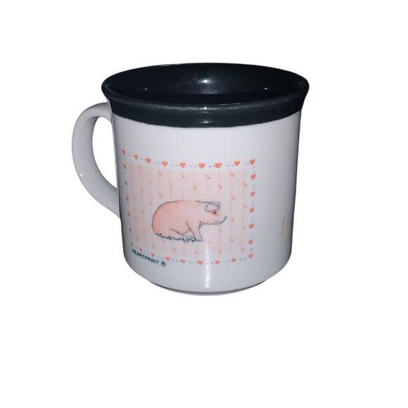 Vintage Otagiri Japan Raised Embossed Pink Pig Heartprint Stoneware Mug Cup - Picture 2 of 12